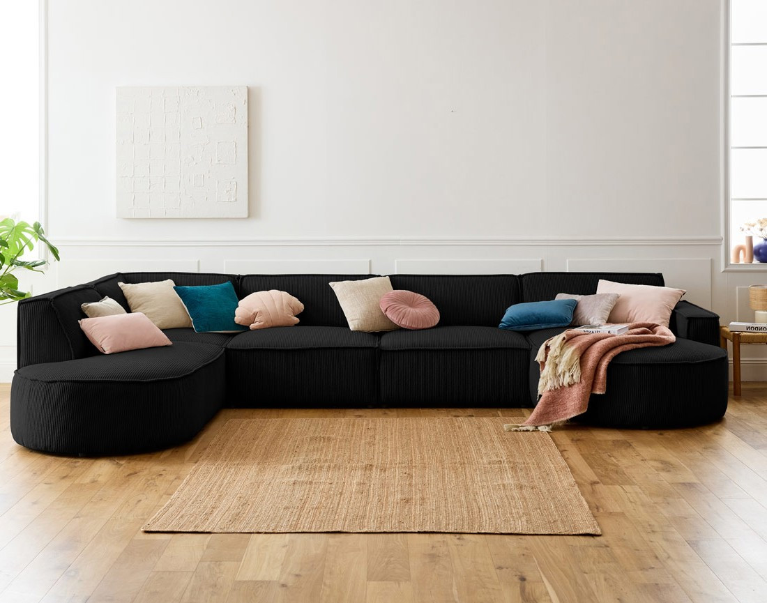 Canapé panoramique d'angle gauche 7 places en velours côtelé Spiaggia