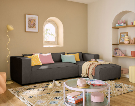 Canapé d'angle droit 4 places en tissu texturé Stella