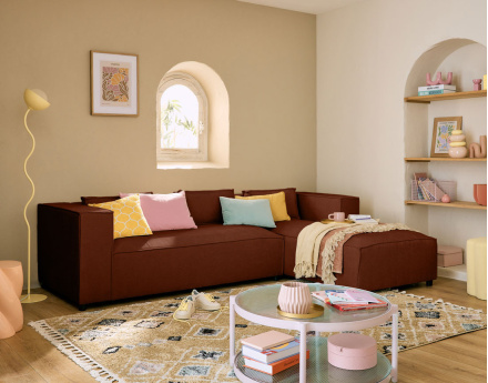 Canapé d'angle droit 4 places en tissu texturé Stella