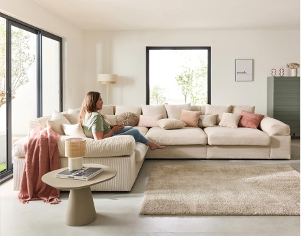 Canapé d'angle réversible 5 places avec assise profonde en velours côtelé Aspen