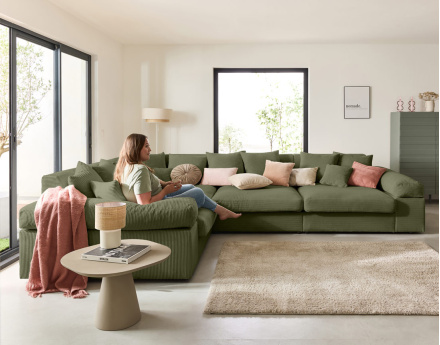 Canapé d'angle réversible 5 places avec assise profonde en velours côtelé Aspen