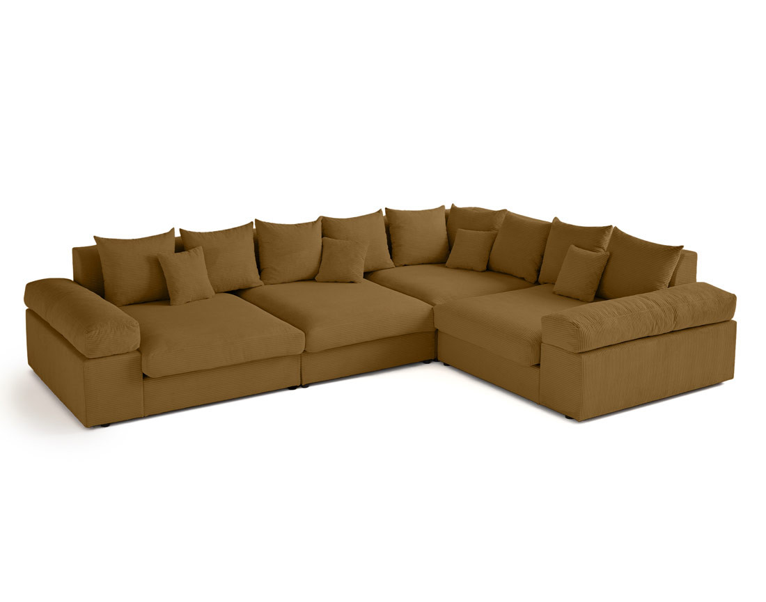 Canapé d'angle réversible 5 places avec assise profonde en velours côtelé Aspen