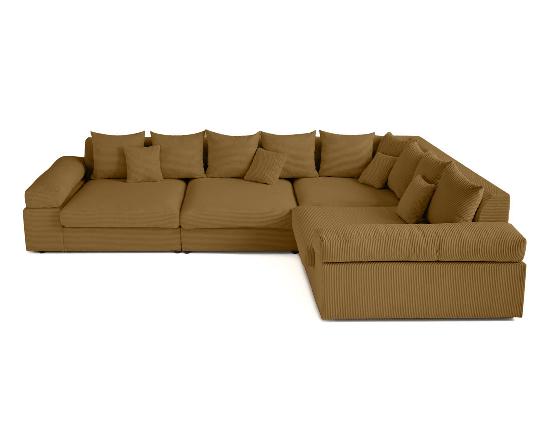 Canapé d'angle réversible 5 places avec assise profonde en velours côtelé Aspen