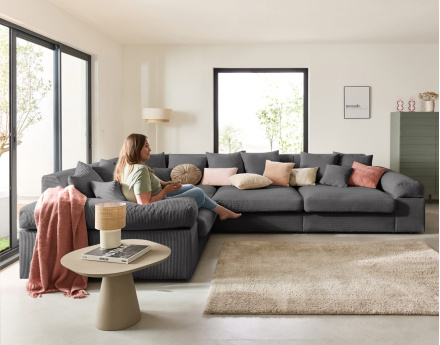 Canapé d'angle réversible 5 places avec assise profonde en velours côtelé Aspen