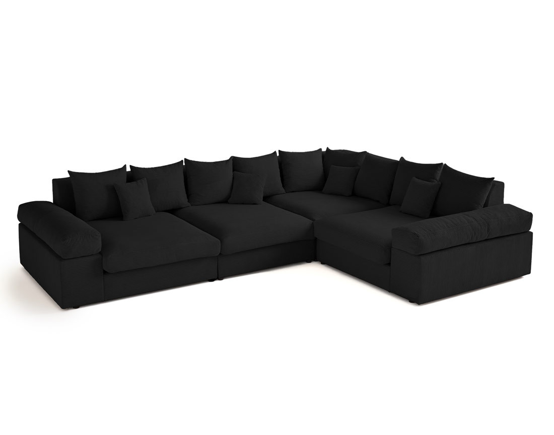 Canapé d'angle réversible 5 places avec assise profonde en velours côtelé Aspen