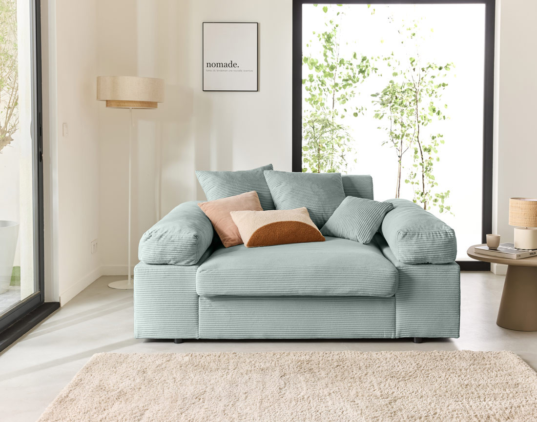 Fauteuil XL avec assise profonde en velours côtelé Aspen