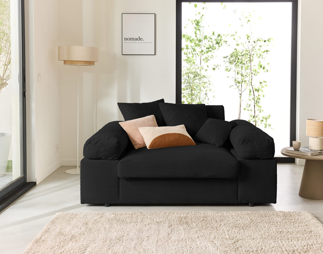 Fauteuil XL avec assise profonde en velours côtelé Aspen