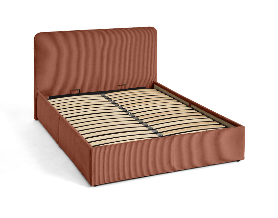 Lit coffre 140x190 cm en velours côtelé avec sommier inclus Goyave