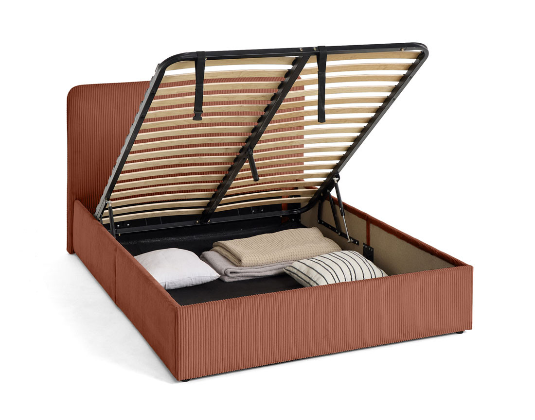 Lit coffre 140x190 cm en velours côtelé avec sommier inclus Goyave