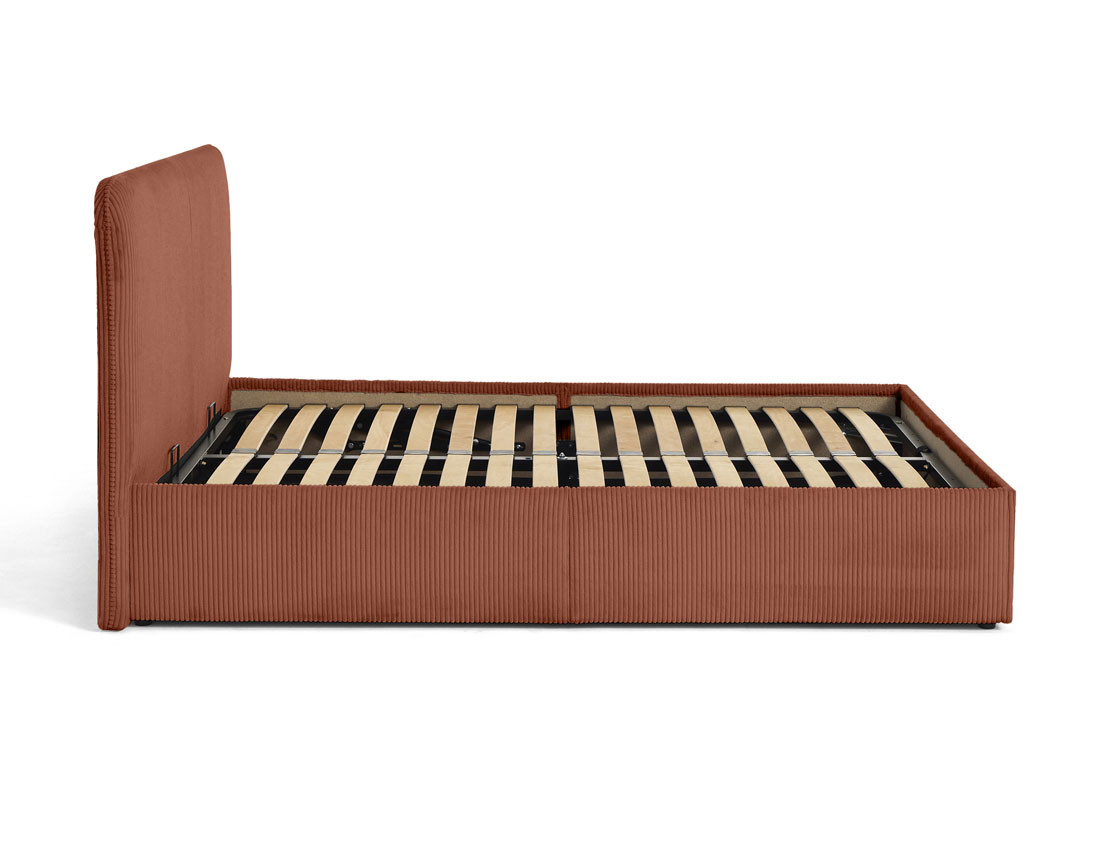 Lit coffre 140x190 cm en velours côtelé avec sommier inclus Goyave