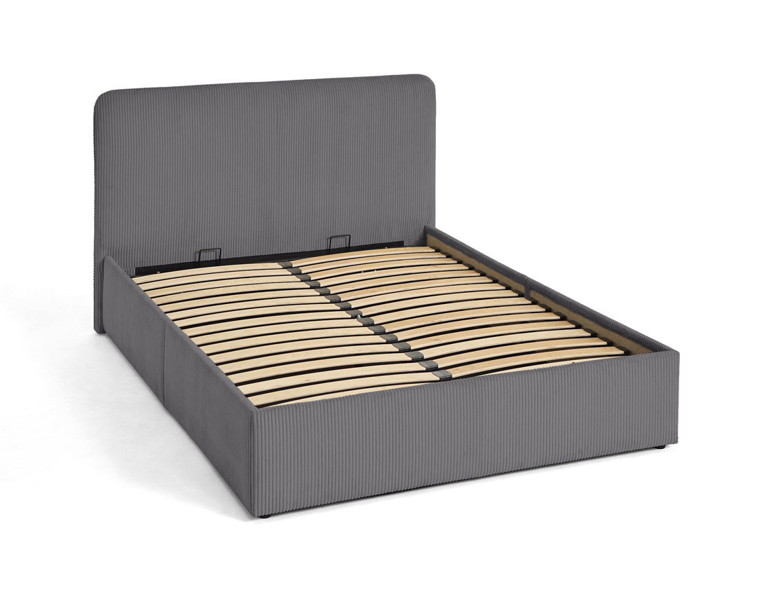 Lit coffre 140x190 cm en velours côtelé avec sommier inclus Goyave