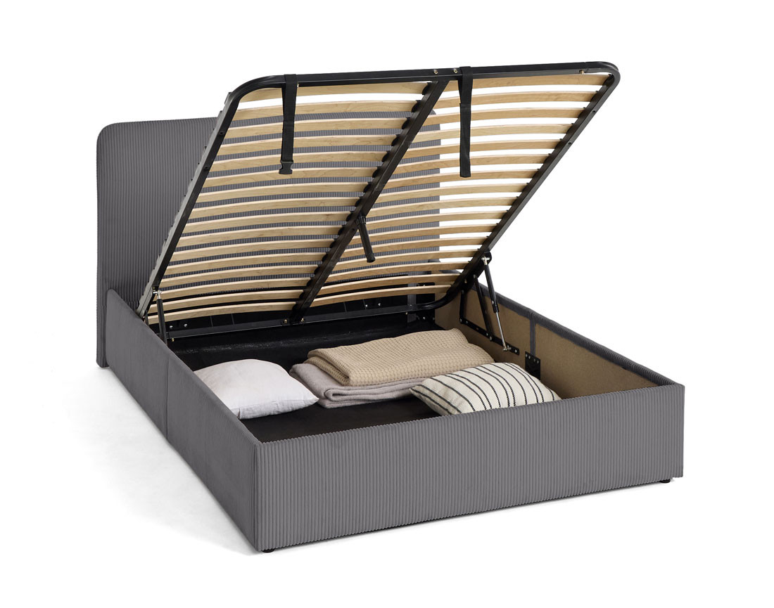 Lit coffre 140x190 cm en velours côtelé avec sommier inclus Goyave