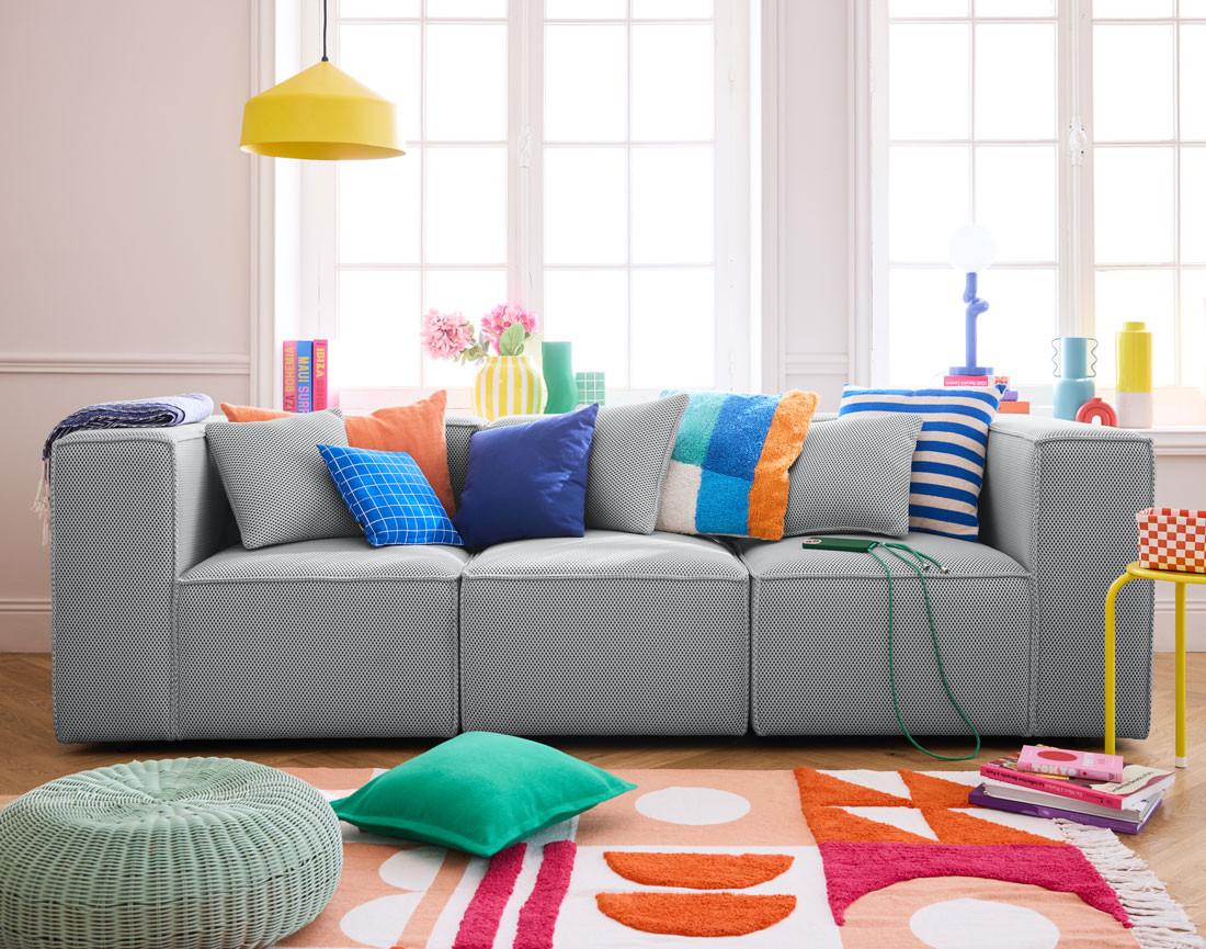 Canapé modulable 3 places en tissu mailles 3D Arty