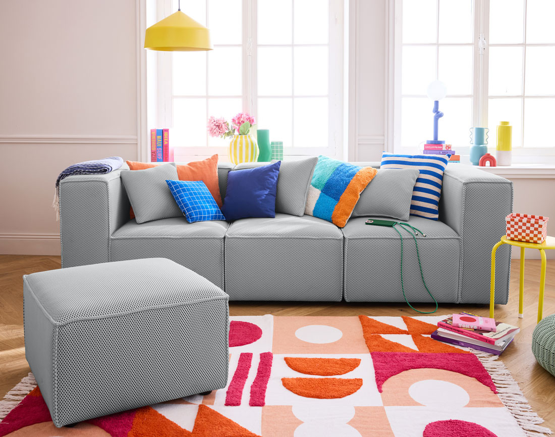 Canapé modulable 3 places en tissu mailles 3D Arty