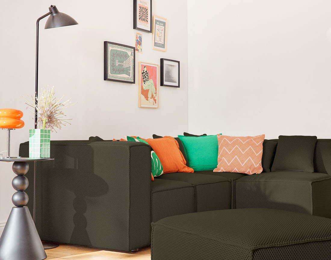 Canapé modulable d'angle droit 5 places en tissu mailles 3D Arty