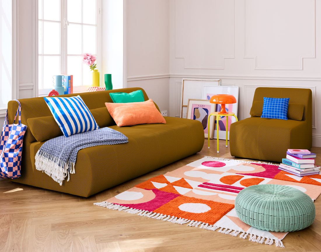 Canapé droit 3 places en tissu mailles 3D Onyx