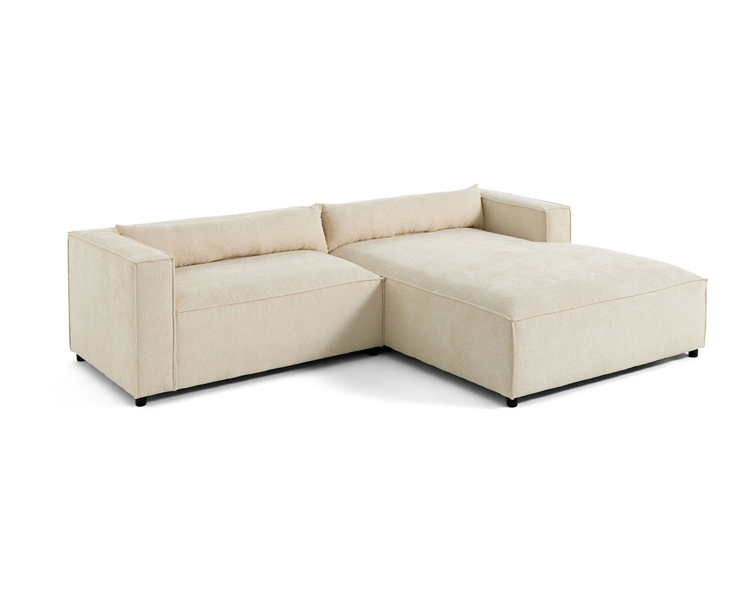 Canapé d'angle droit 4 places en tissu velours relief Ela