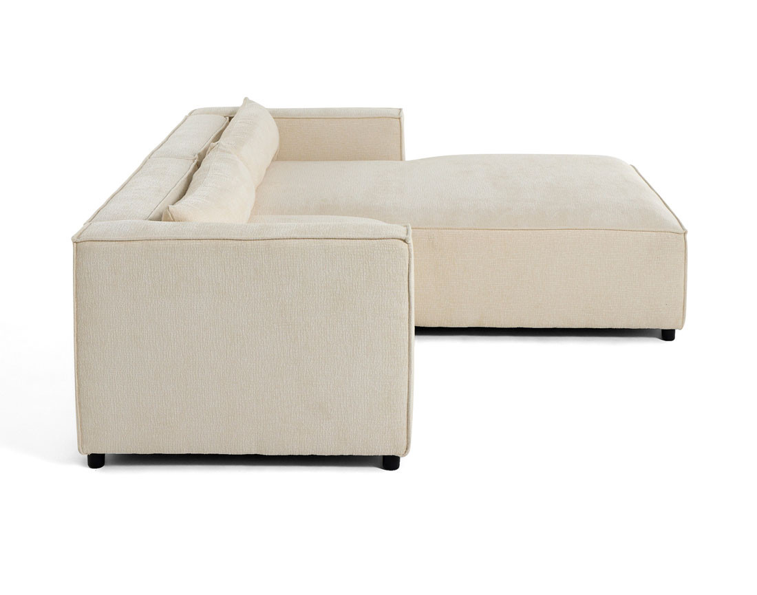 Canapé d'angle droit 4 places en tissu velours relief Ela