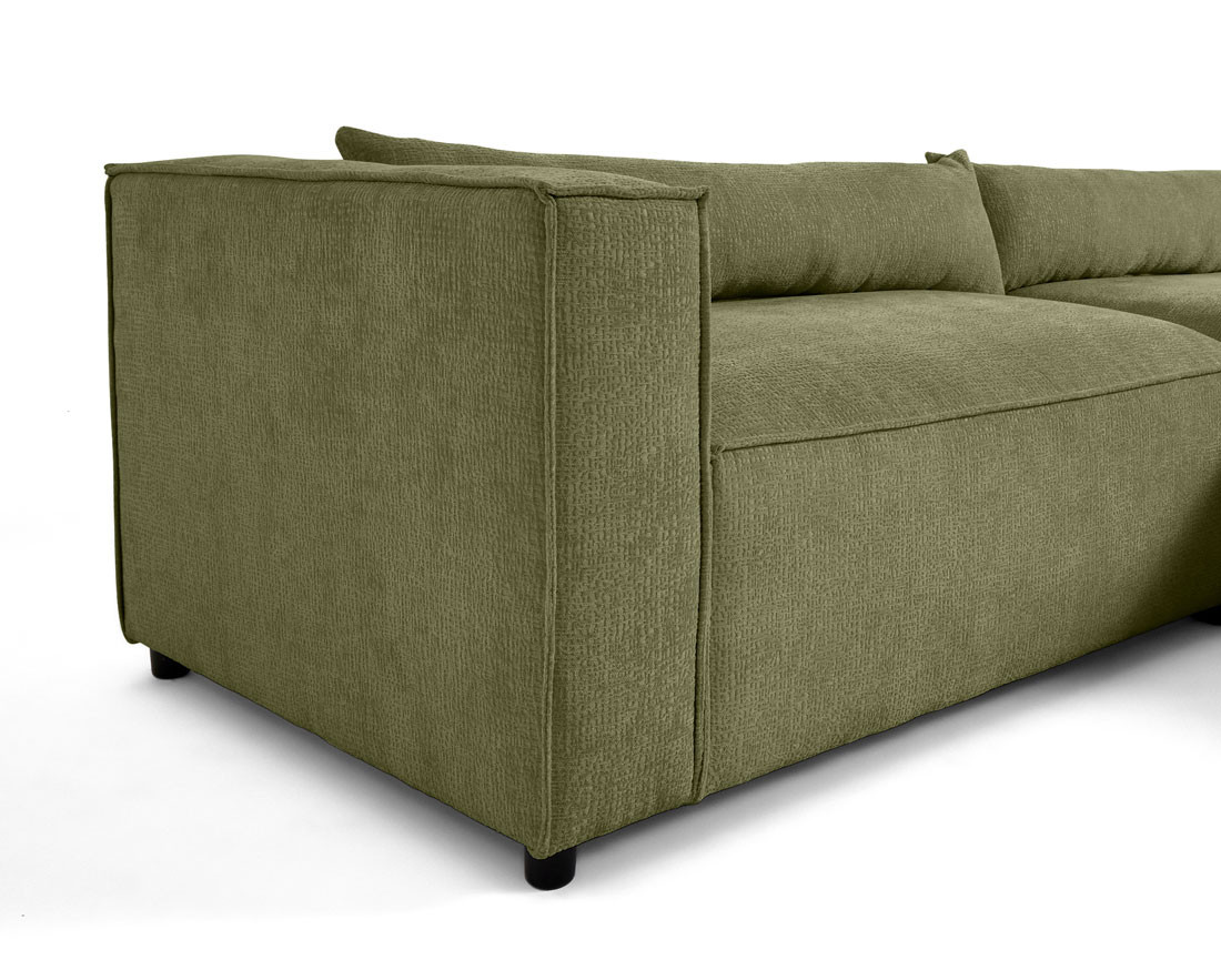 Canapé d'angle droit 4 places en tissu velours relief Ela