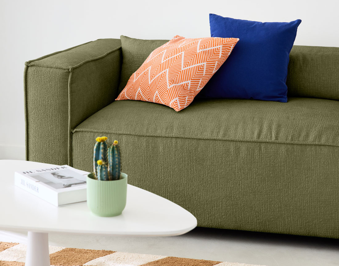 Canapé d'angle droit 4 places en tissu velours relief Ela