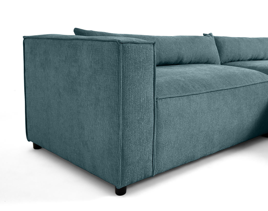 Canapé d'angle droit 4 places en tissu velours relief Ela