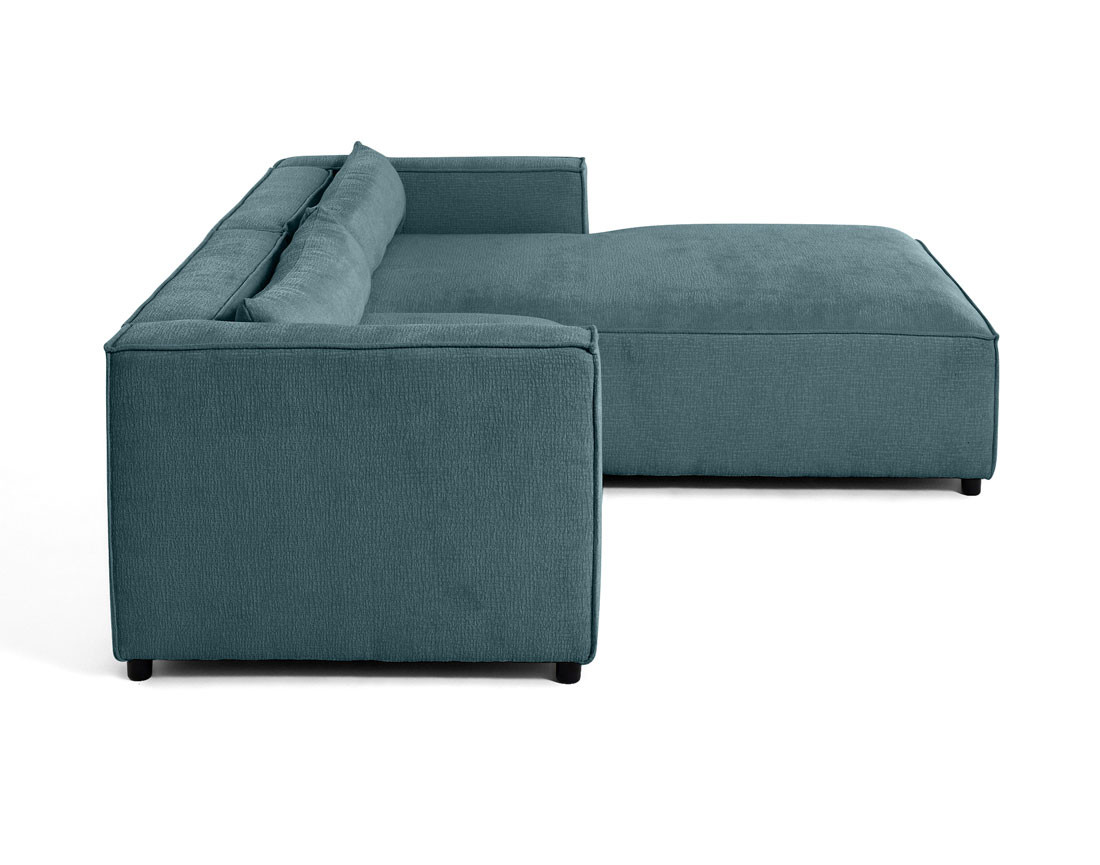 Canapé d'angle droit 4 places en tissu velours relief Ela