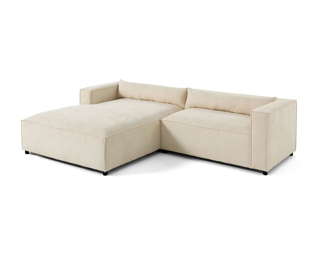 Canapé d'angle gauche 4 places en tissu velours relief Ela
