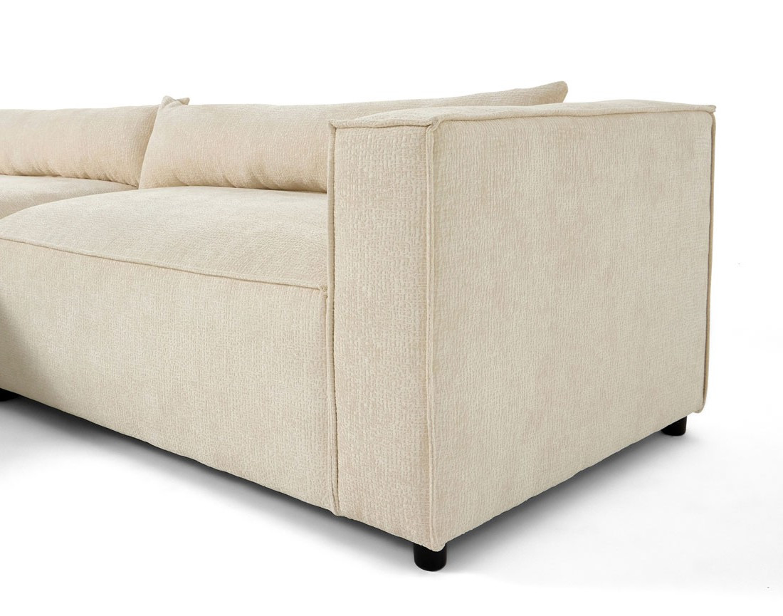 Canapé d'angle gauche 4 places en tissu velours relief Ela