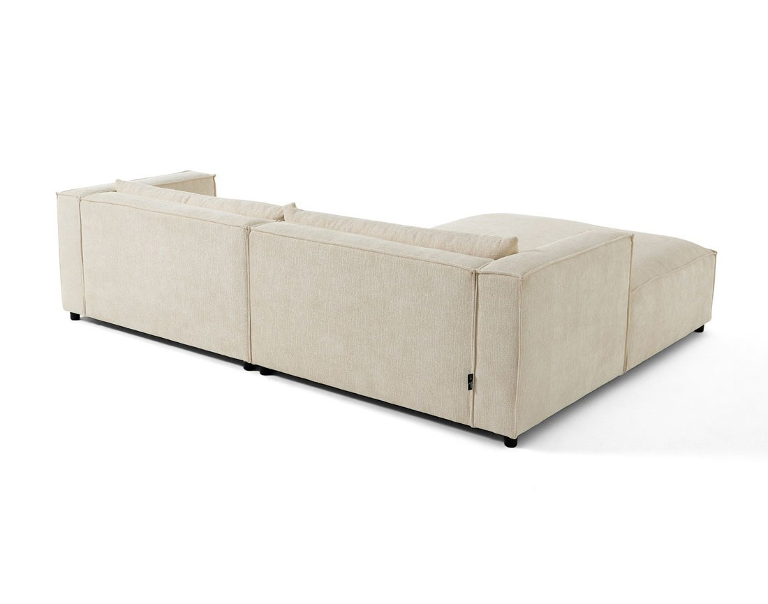 Canapé d'angle gauche 4 places en tissu velours relief Ela