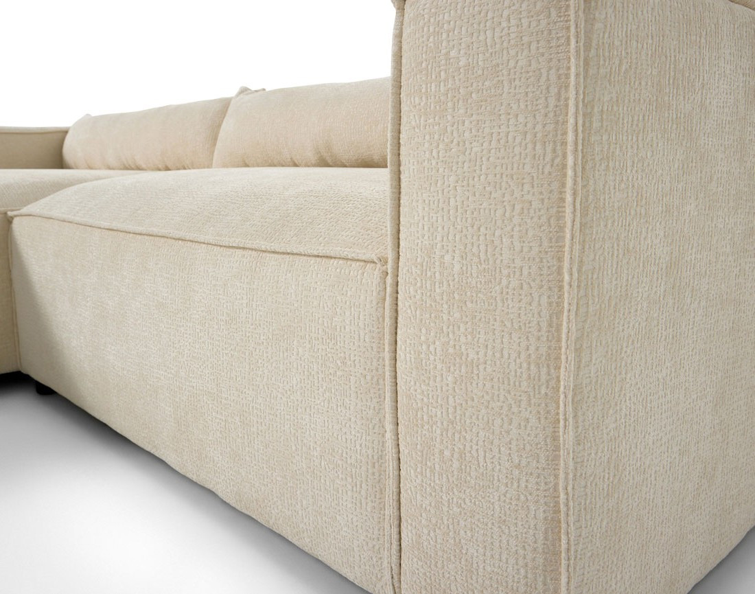 Canapé d'angle gauche 4 places en tissu velours relief Ela
