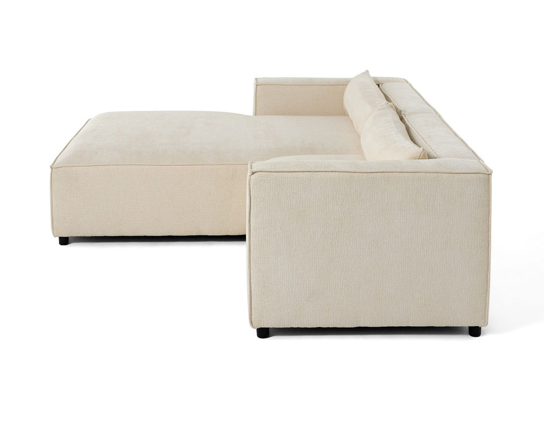Canapé d'angle gauche 4 places en tissu velours relief Ela