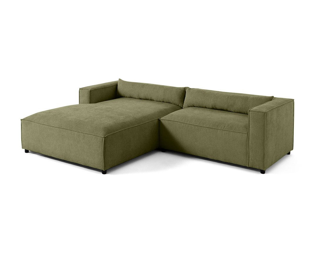 Canapé d'angle gauche 4 places en tissu velours relief Ela