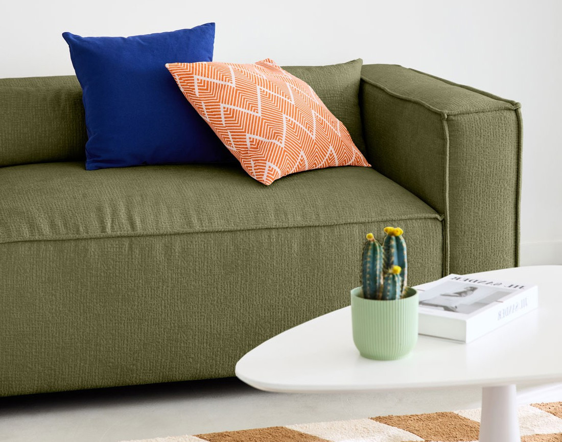 Canapé d'angle gauche 4 places en tissu velours relief Ela