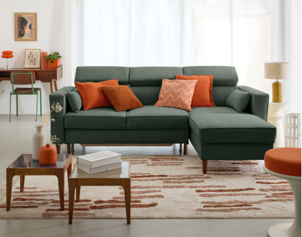 Canapé d'angle convertible avec têtières coffre 4 places Alicante