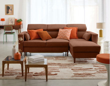 Canapé d'angle convertible avec têtières coffre 4 places Alicante