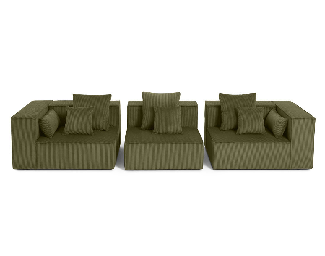 Canapé modulable droit 3 places en velours côtelé Colombine