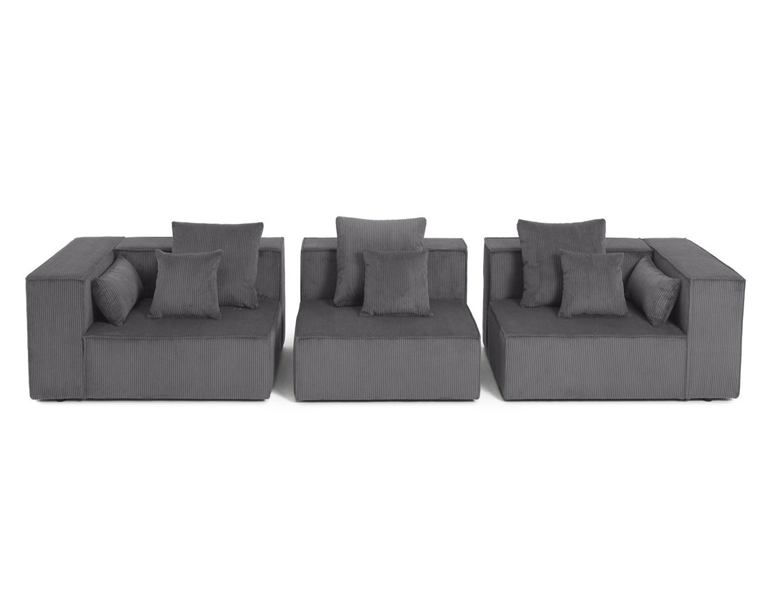 Canapé modulable droit 3 places en velours côtelé Colombine