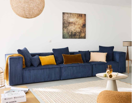 Canapé modulable droit 3 places en velours côtelé Colombine