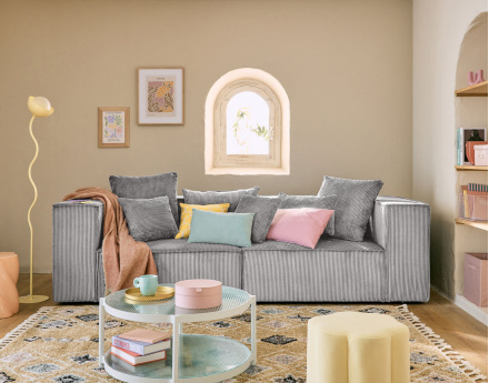 Canapé modulable droit 2 places en velours côtelé Colombine