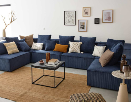 Canapé modulable panoramique 7 places en velours côtelé Colombine