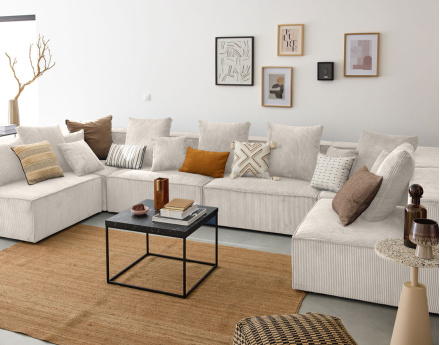 Canapé modulable panoramique 7 places en velours côtelé Colombine