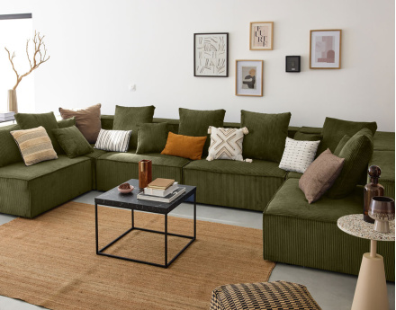 Canapé modulable panoramique 7 places en velours côtelé Colombine