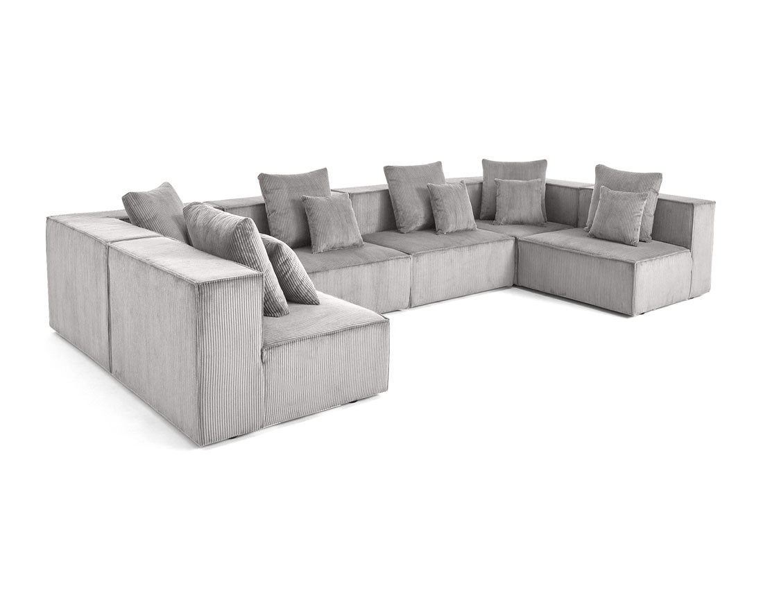Canapé modulable panoramique 7 places en velours côtelé Colombine