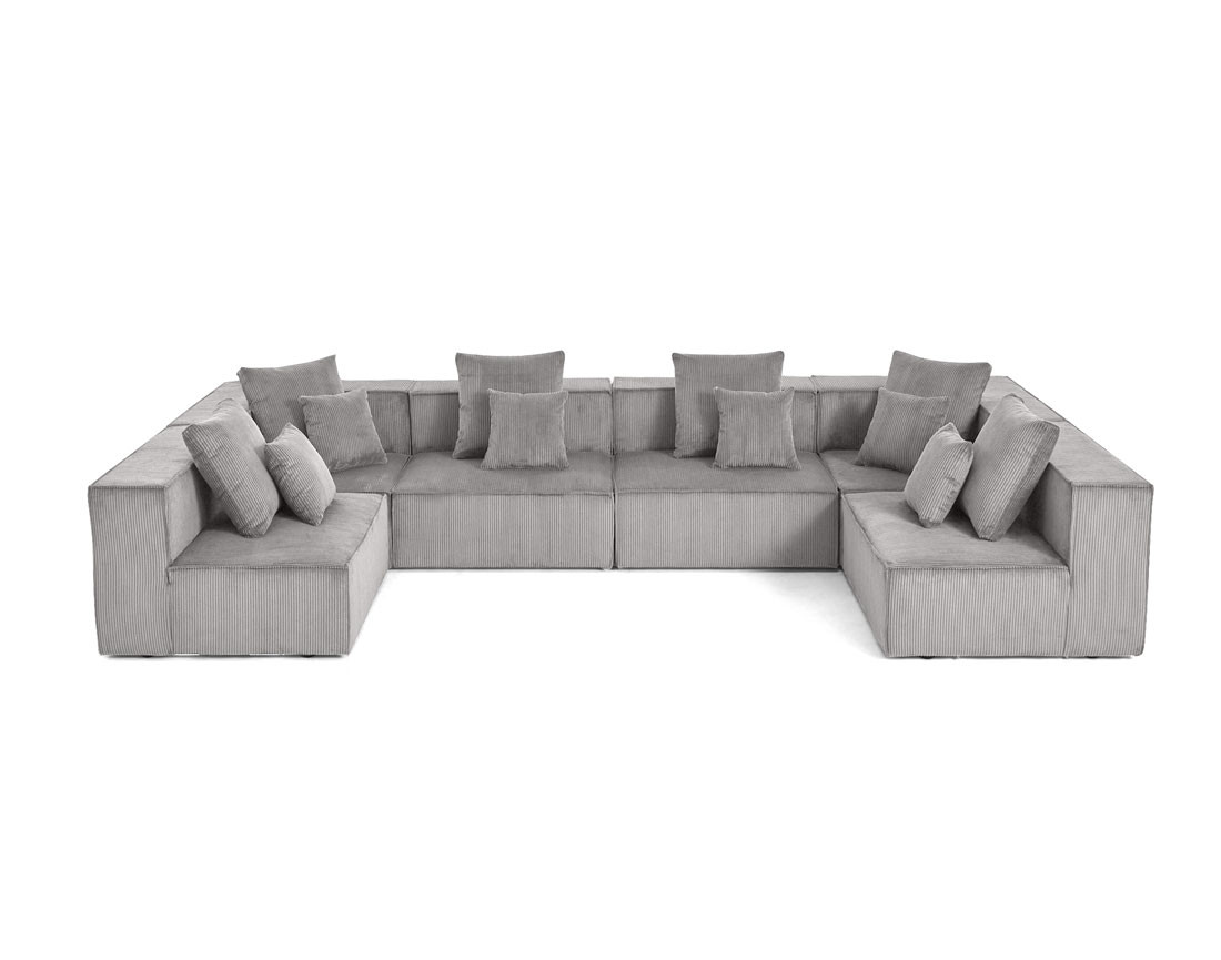 Canapé modulable panoramique 7 places en velours côtelé Colombine