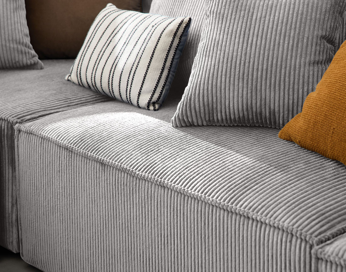 Canapé modulable panoramique 7 places en velours côtelé Colombine