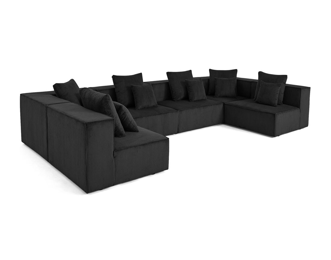 Canapé modulable panoramique 7 places en velours côtelé Colombine