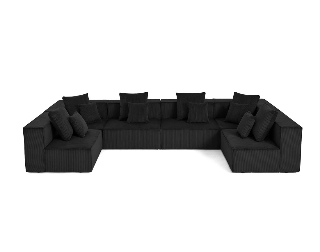 Canapé modulable panoramique 7 places en velours côtelé Colombine