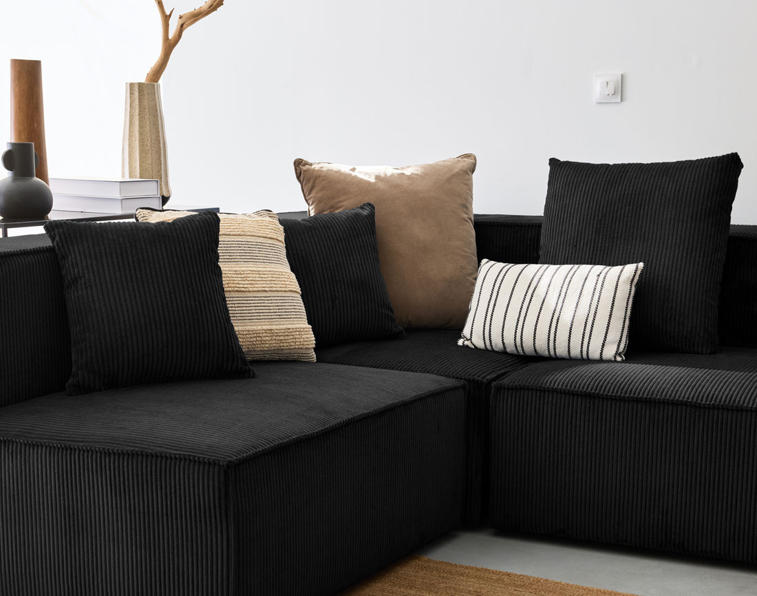 Canapé modulable panoramique 7 places en velours côtelé Colombine