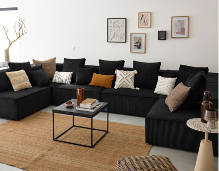 Canapé modulable panoramique 7 places en velours côtelé Colombine