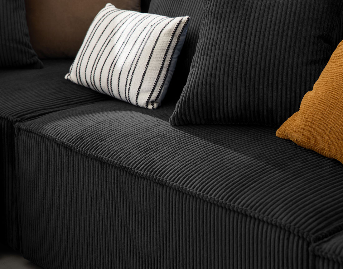 Canapé modulable panoramique 7 places en velours côtelé Colombine